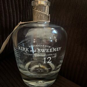 Kirk and Sweeney Etched Glass Rum bottle with cork